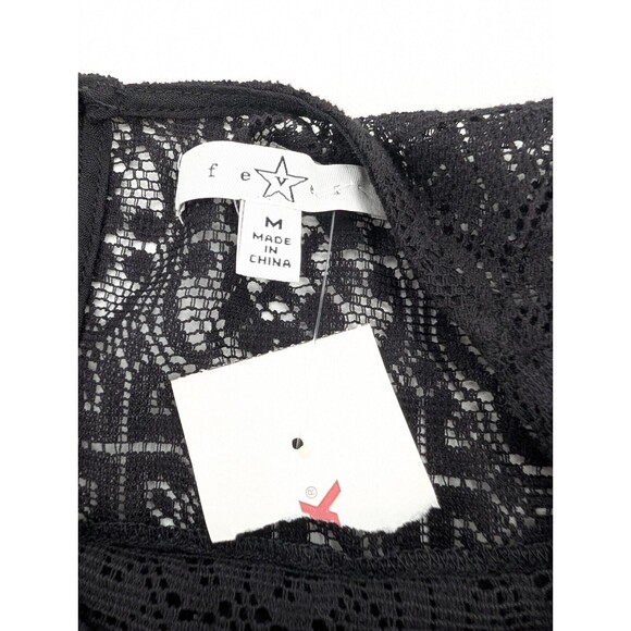 Fever Black Flowy Lace Semi Sheer Keyhole Back Blouse Top Size Medium NWT - Picture 4 of 8